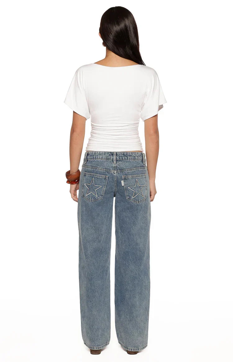 Muriel White Ruched Waist Jersey Top - PRE ORDER