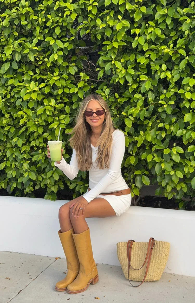 Myles White Long Sleeve Drop Shoulder Mini Dress