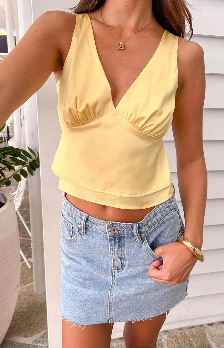 Ivory Petal Yellow Satin Top