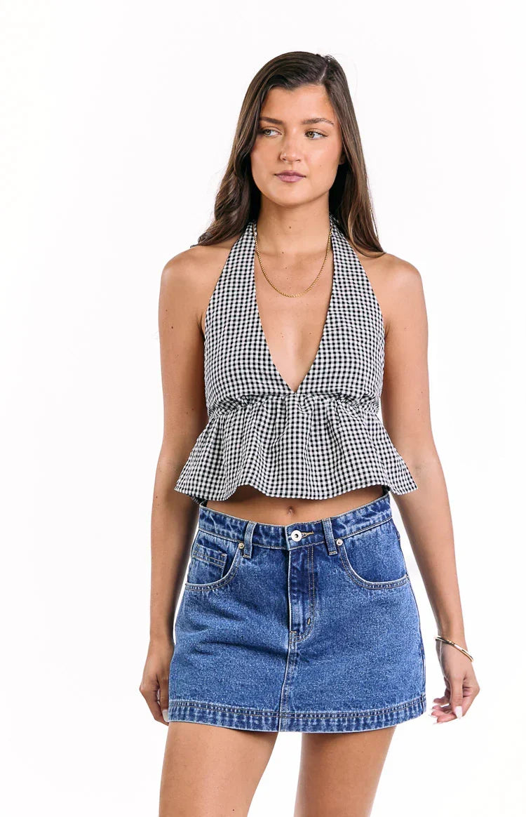 Opolo Black Gingham Crop Top