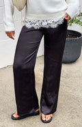 Orla Black Satin Straight Leg Pants