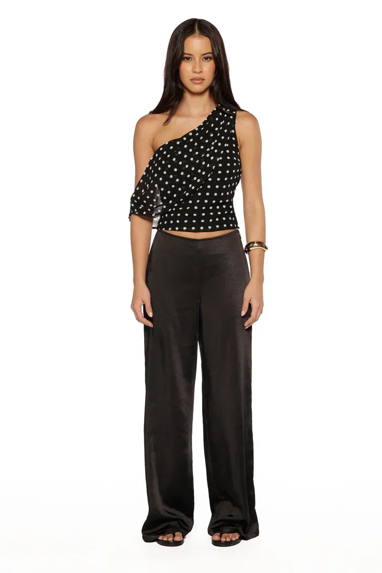 Orla Black Satin Straight Leg Pants