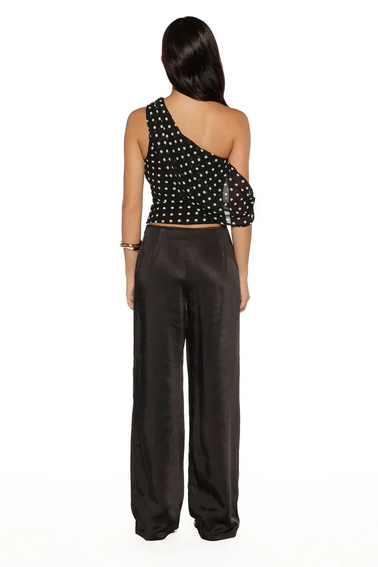 Orla Black Satin Straight Leg Pants