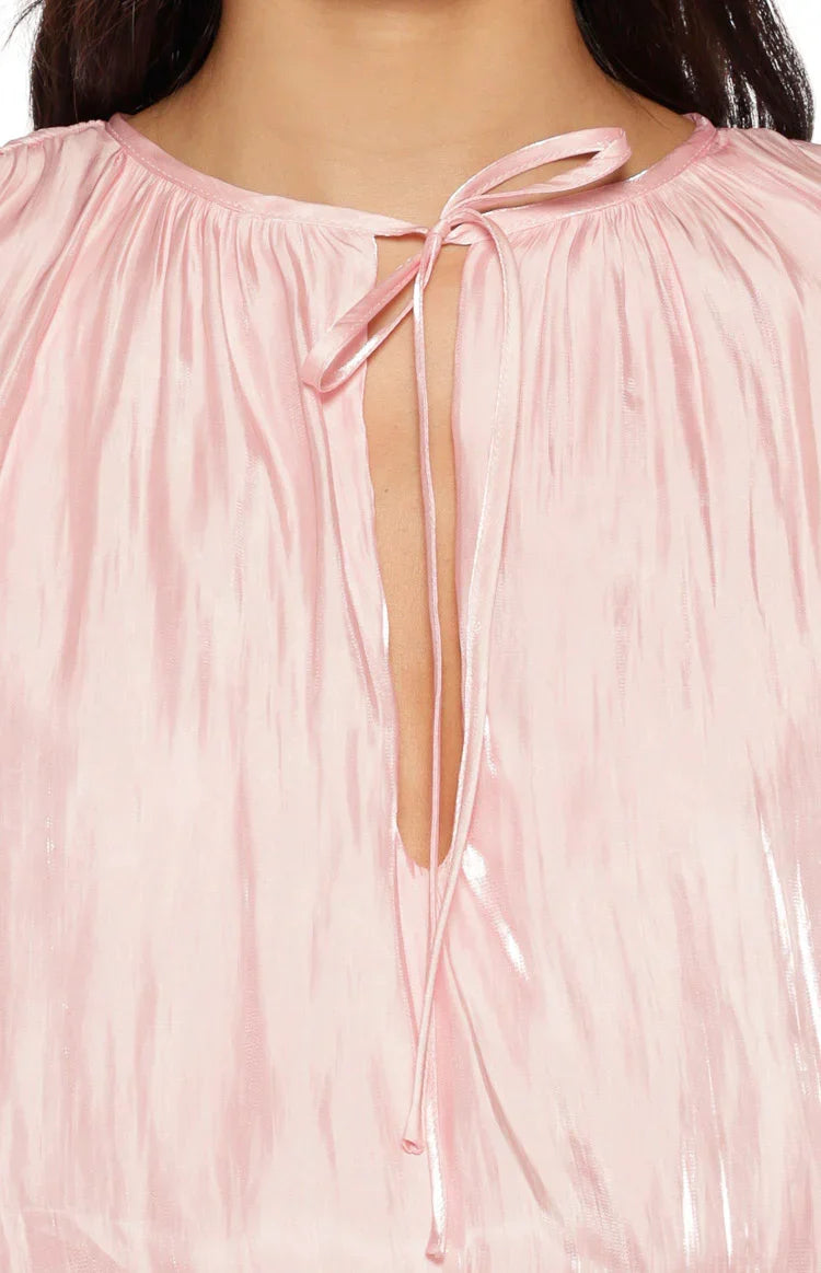 Quinton Pink Satin Long Sleeve Tie Mini Dress