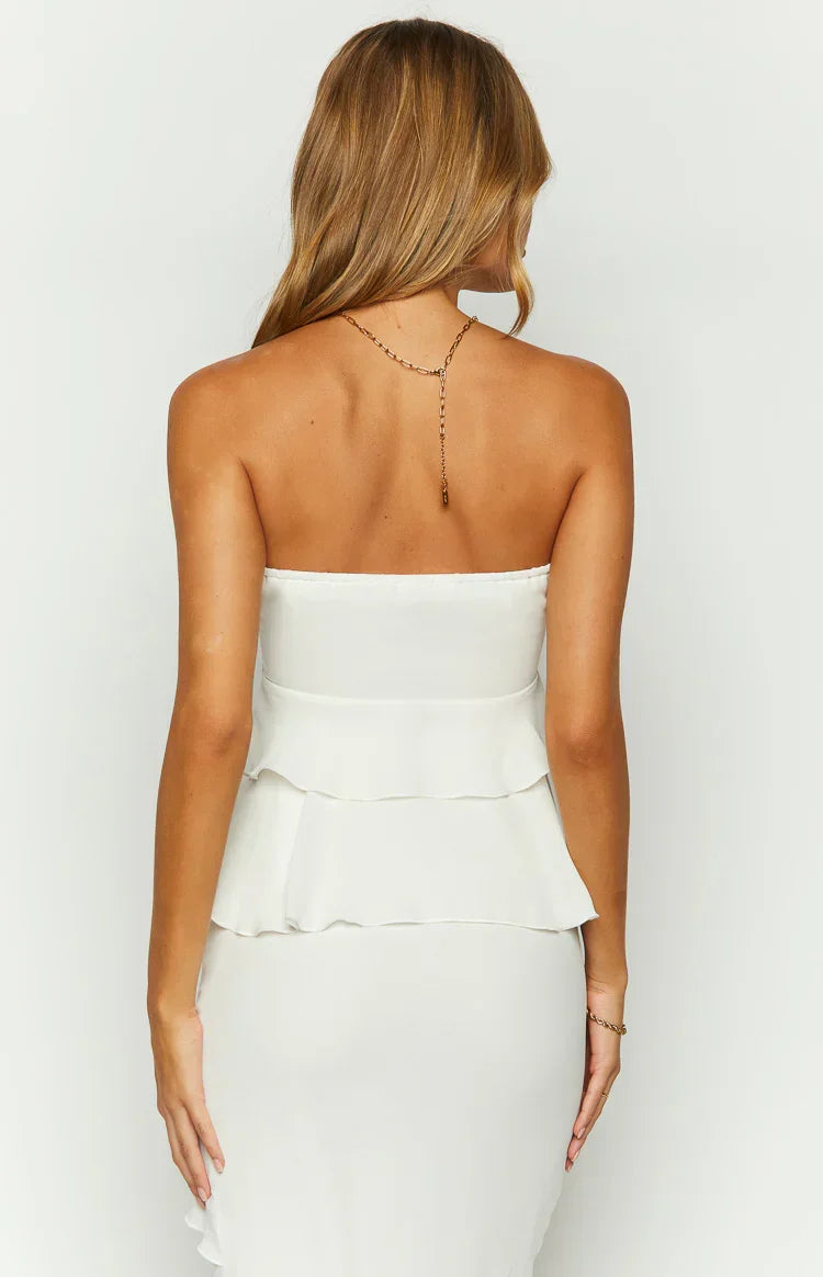 Raleigh White Ruffle Strapless Top