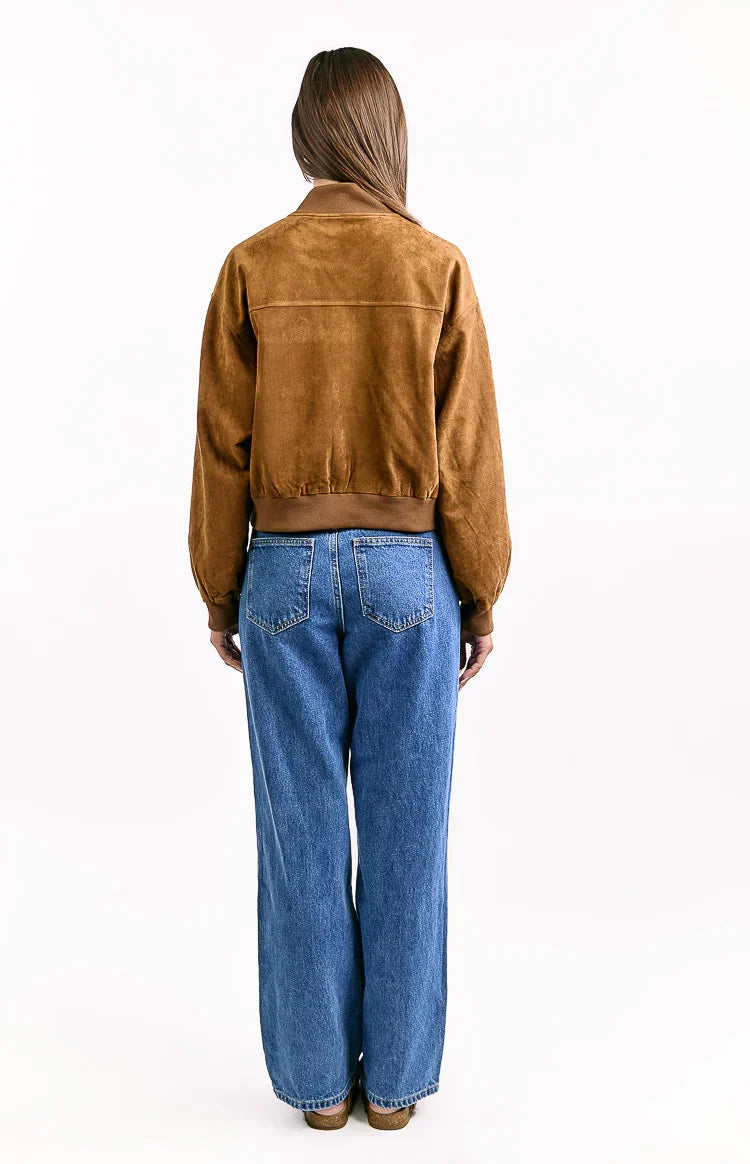Rebecca Tan Cuffed Suedette Bomber Jacket
