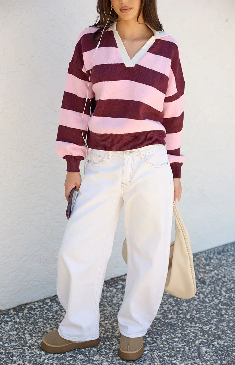 Rina Pink Stripe Polo