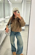 River Brown Suedette Bubble Hem Bomber Jacket