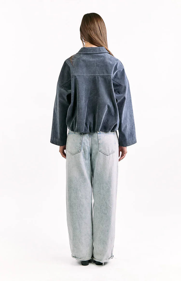 River Steel Grey Suedette Bubble Hem Bomber Jacket