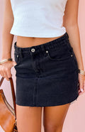 Siletto Black Denim Low Rise Mini Skirt