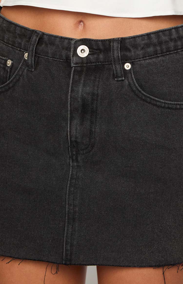 Siletto Black Denim Low Rise Mini Skirt