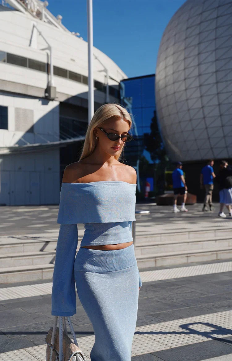 Simona Blue Maxi Knit Skirt