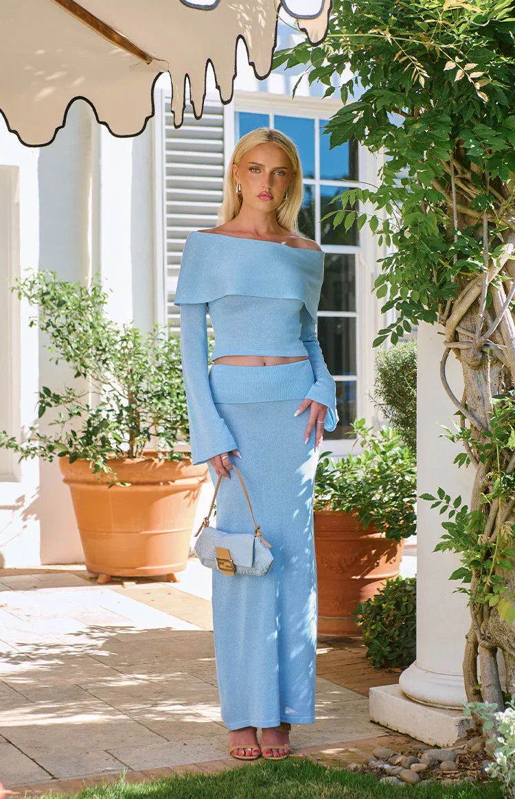 Simona Blue Maxi Knit Skirt
