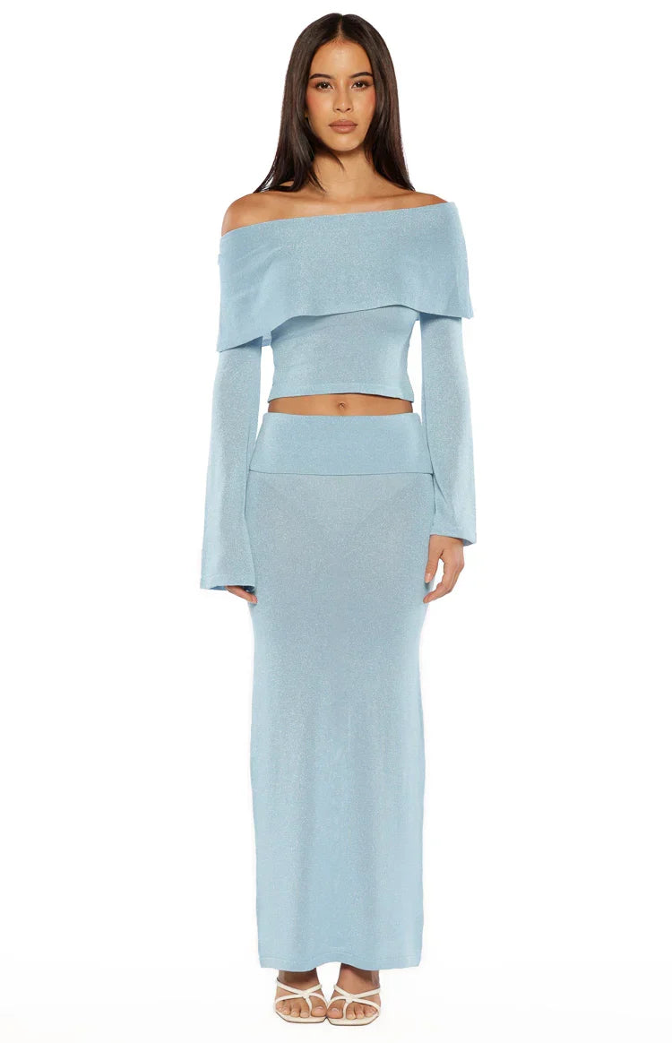 Simona Blue Maxi Knit Skirt