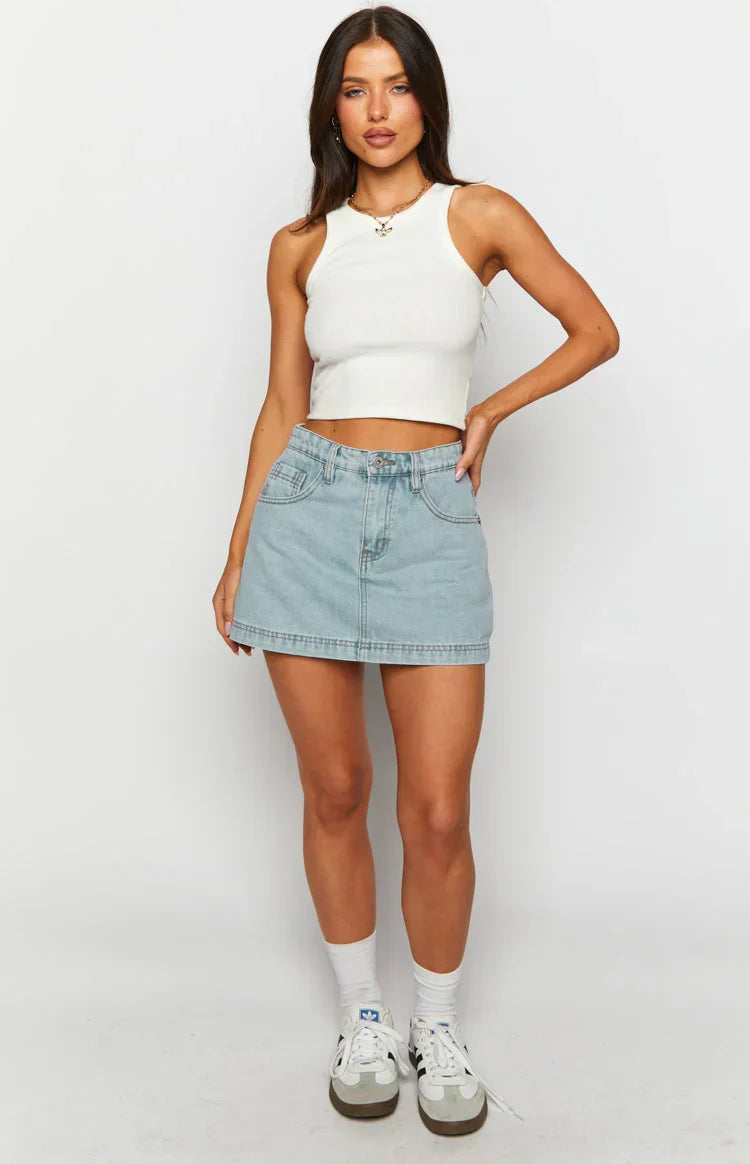 Skyline Swirl Light Wash Denim Skort