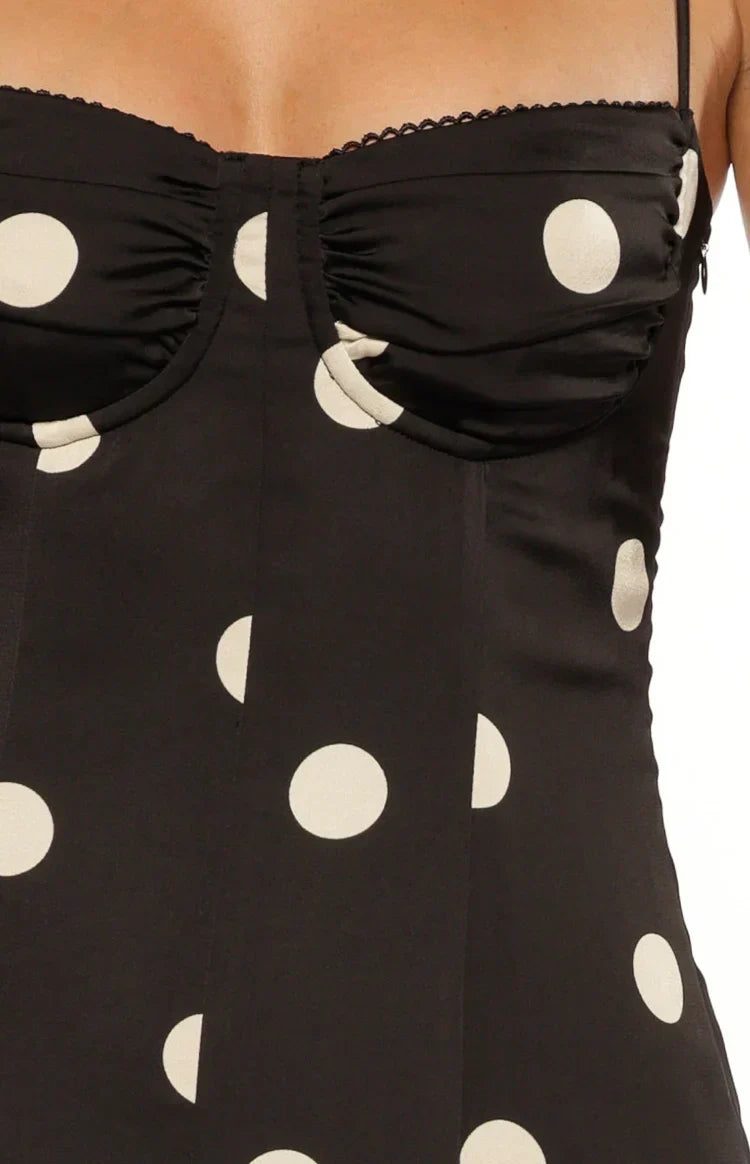 Smith Black Satin Spot Maxi Dress