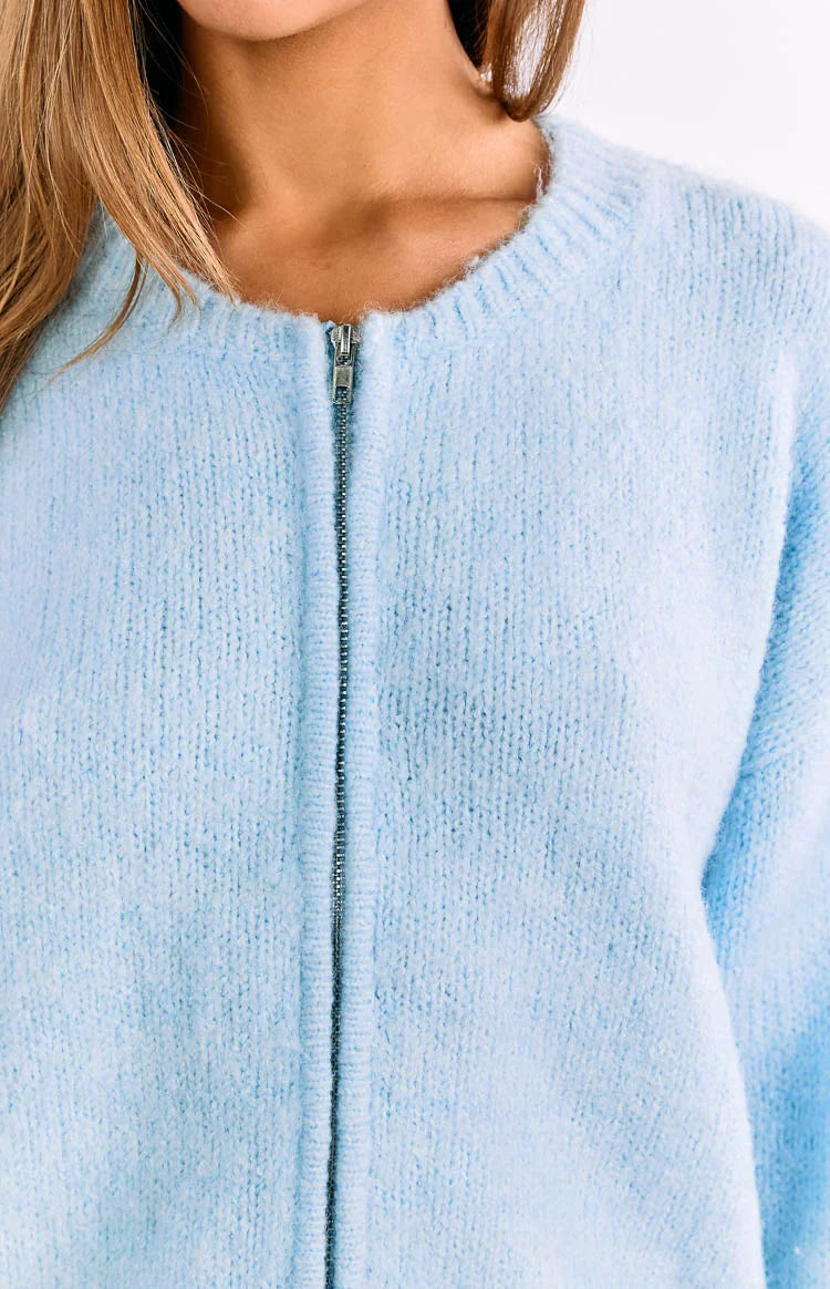 Stacey Light Blue Zip Knit Cardigan