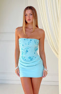 Tranquility Blue Strapless Beaded Party Mini Dress