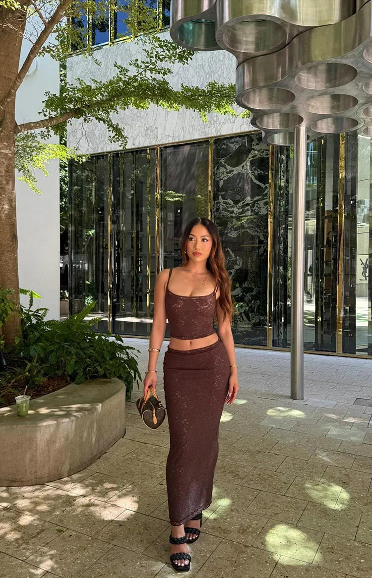 Willow Brown Lace Tank Top