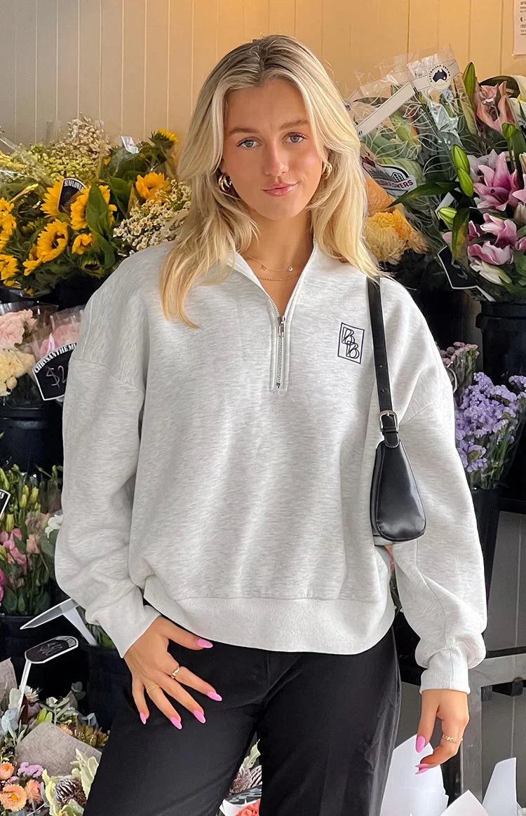 Yazmin Grey Marl Quarter Zip Jumper