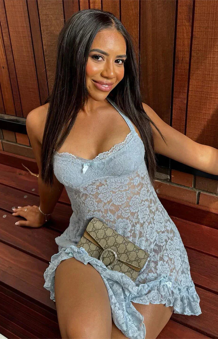 All Mine Blue Lace Mini Dress