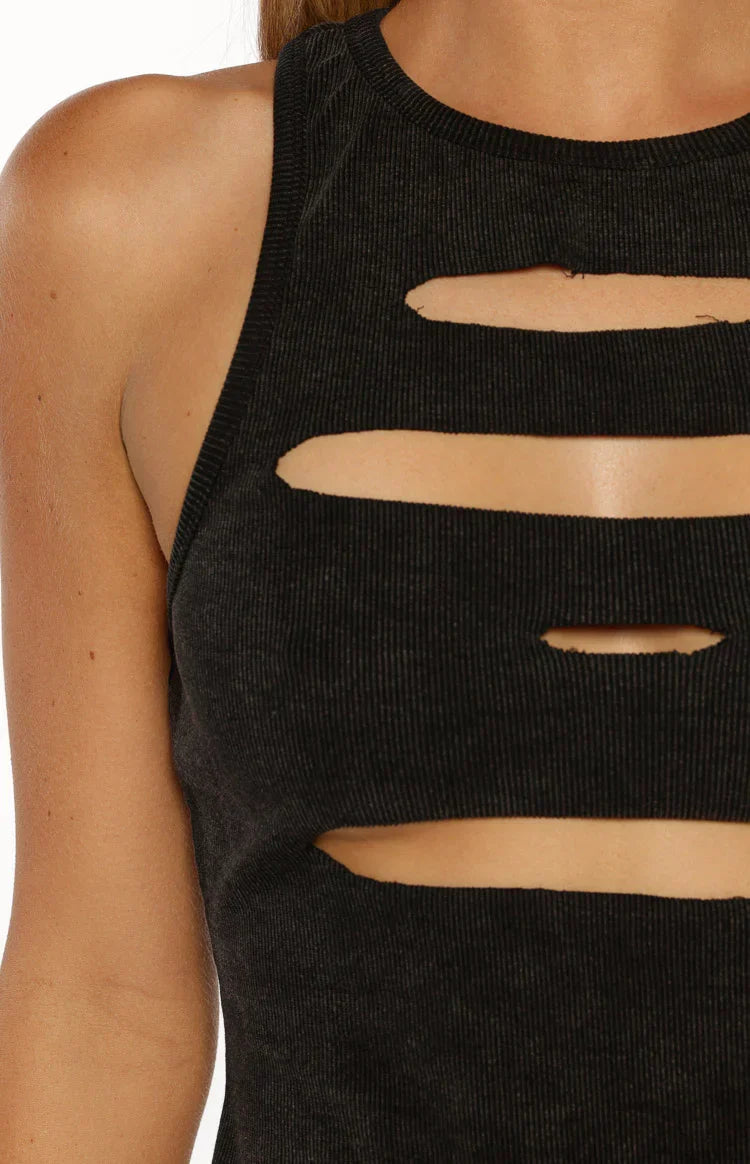 Informal Black Wash Cut Out Tank