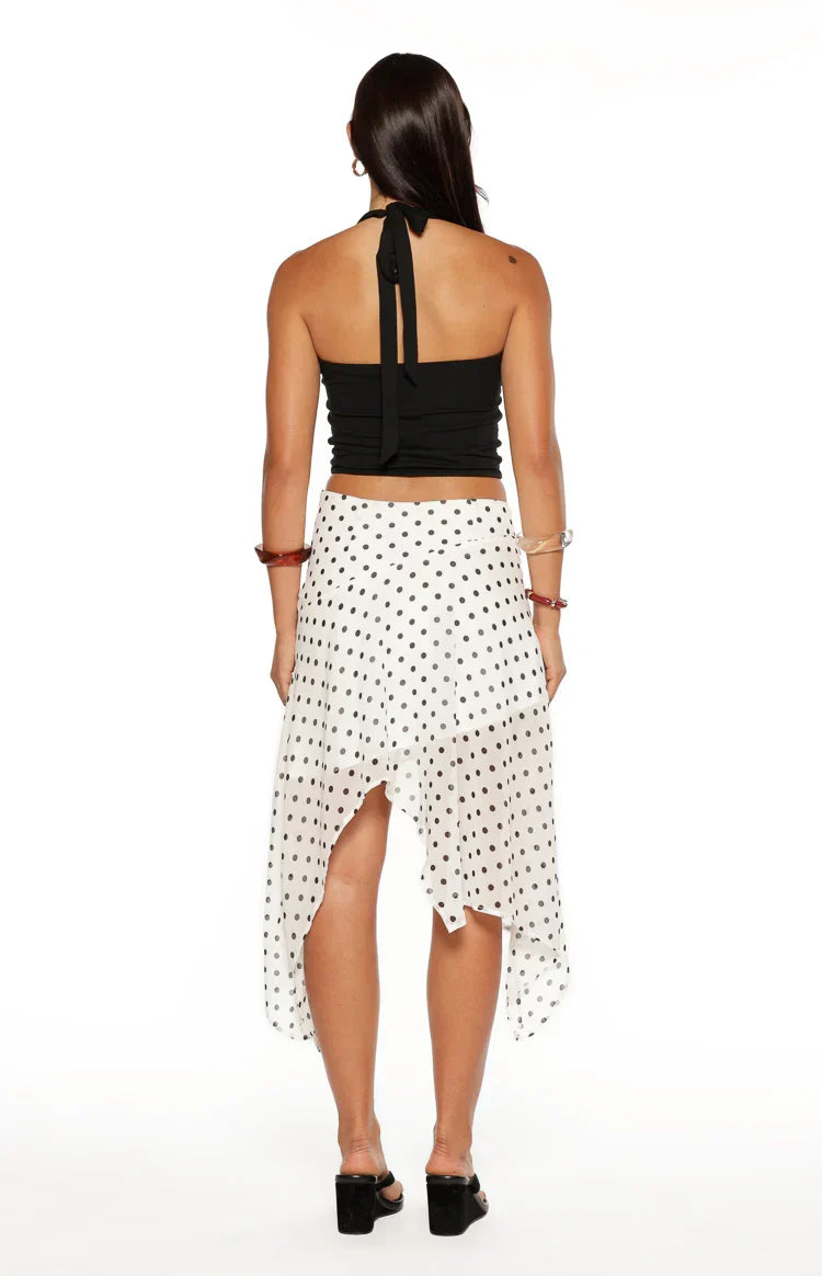 Khalea White Polka Dot Hanky Hem Midi Skirt