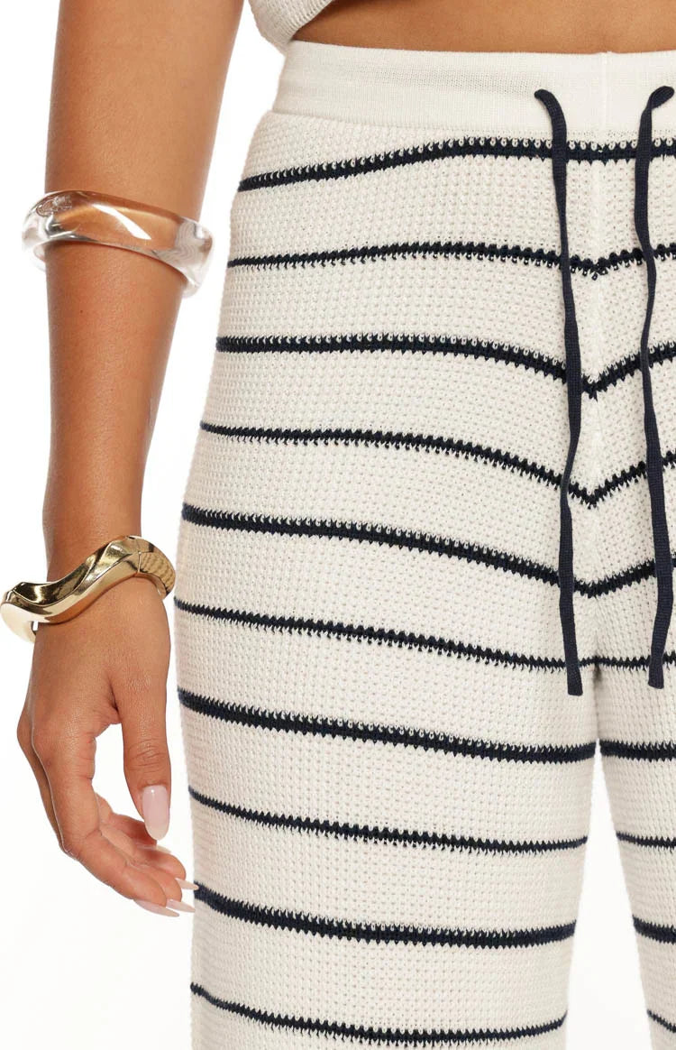 Maple White Navy Stripe Knit Pants