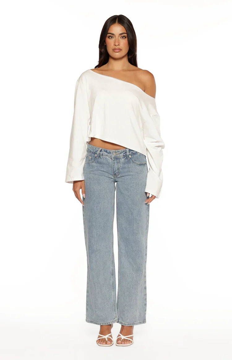 Phoenix White Off Shoulder Long Sleeve Top