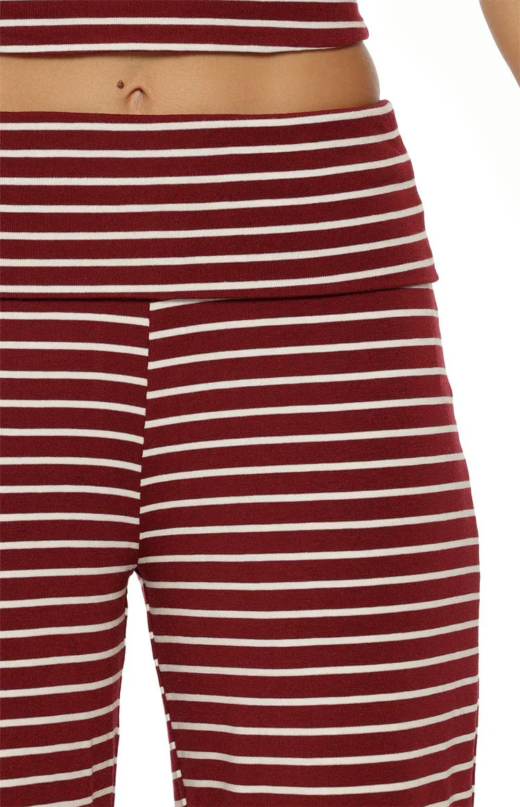 Pippen Burgundy Stripe Foldover Wide Leg Pants