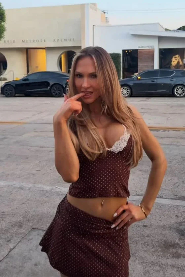 Casper Brown Polka Dot Halter Neck Top