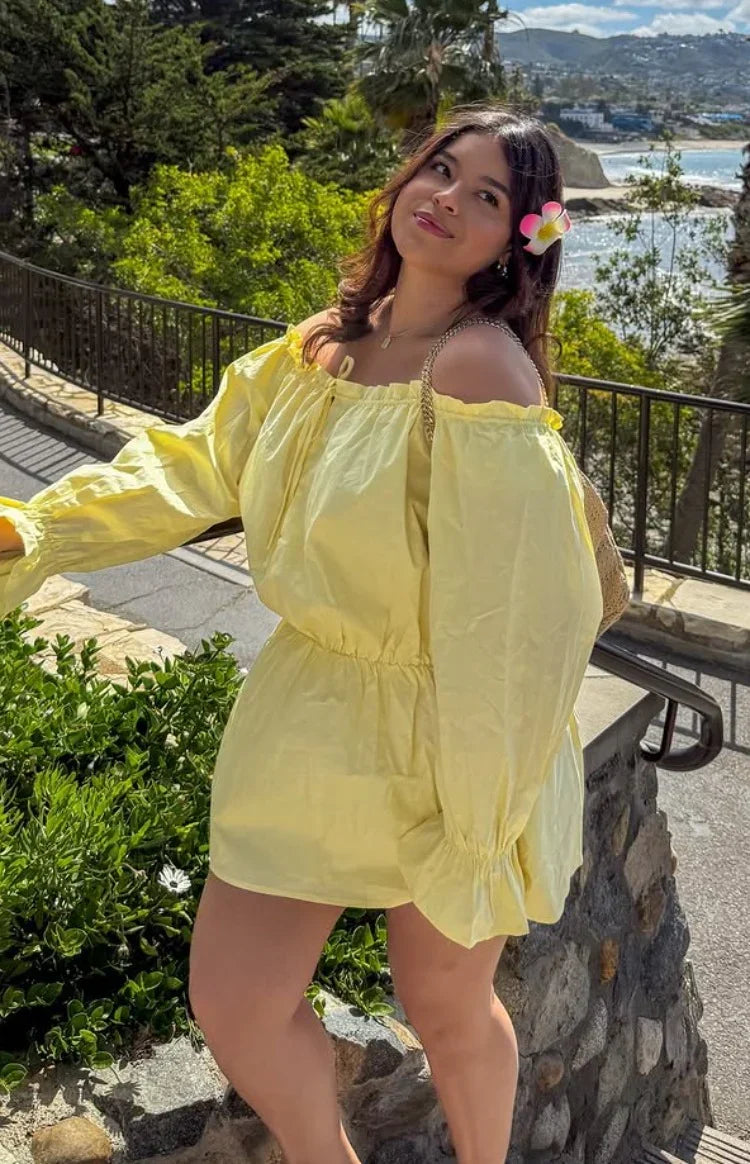Bode Yellow Bardot Mini Dress